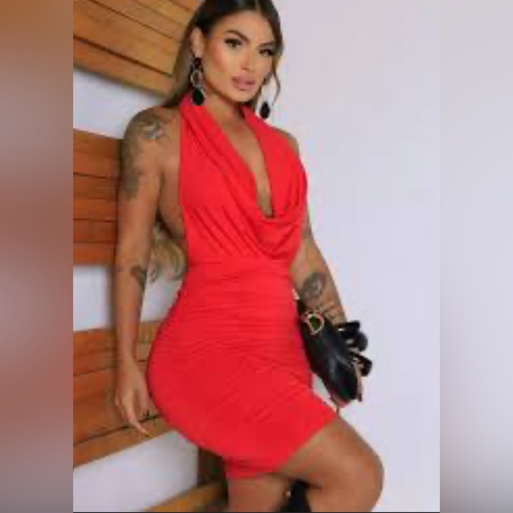 Elegant Red Halter Dress